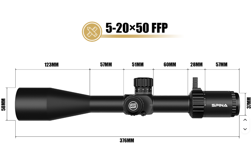 Spina Optics Kikarsikte 5-20x50 FFP + Siktesringar